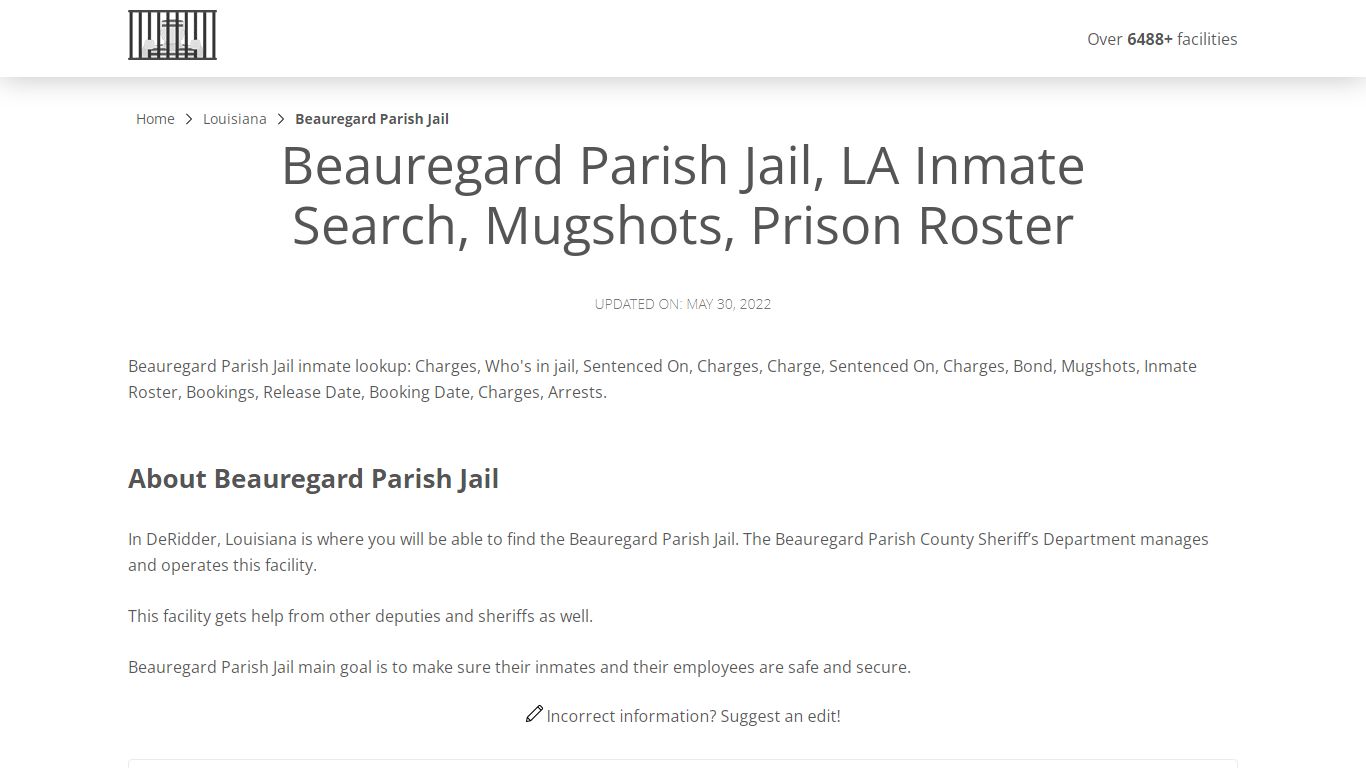 Beauregard Parish Jail, LA Inmate Search, Mugshots, Prison ...